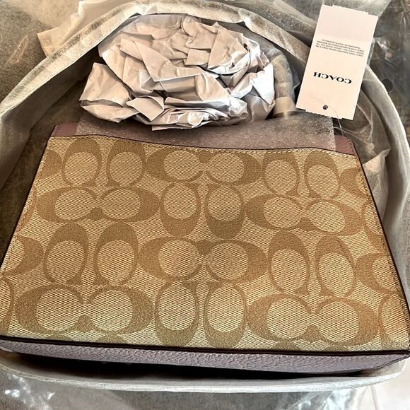 Coach Pepper Satchel Light Khaki & Lilac Purple Signature Canvas Gorgeous Strap - Picture 4 of 7